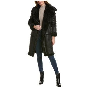nwt $340 Anthropologie NVLT Black Trench Coat Vegan Faux Fur Jacket Size Small